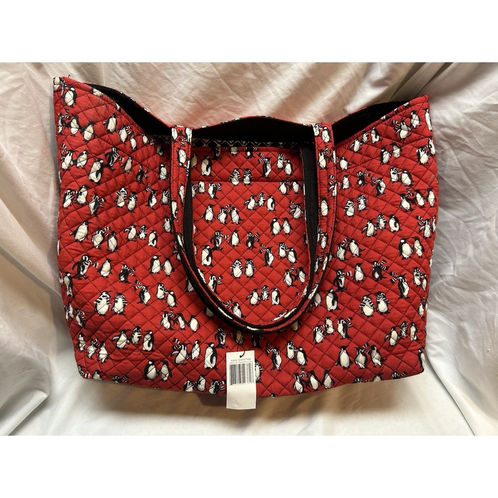 Vera Bradley Iconic Grand Tote in Playful Penguins Red Pattern New With Tags
